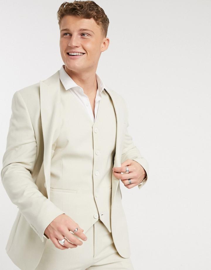 Asos Design Wedding Super Skinny Suit Jacket In Stone Micro Texture-neutral