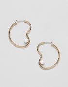 Asos Design Earrings In Abstract Open Shape With Faux Fresh Water Pearl In Gold - Gold