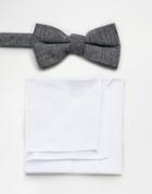New Look Gray Bow Tie And Pocket Square In White - Gray
