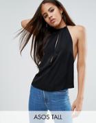 Asos Tall Tie Neck Halter Top With Deep Plunge - Black