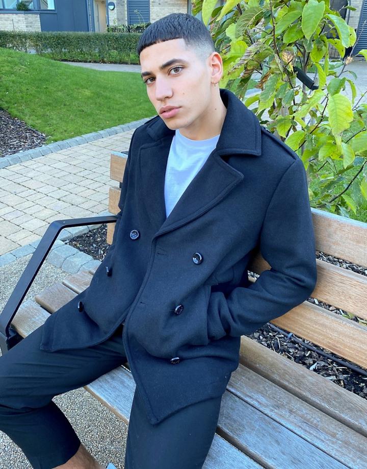Bershka Pea Coat In Black