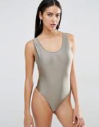 Missguided High Leg Drop Arm Hole Swimsuit - Pewter