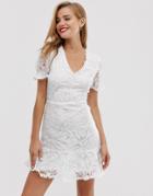 Parisian Mini Tea Dress In Floral Devore-white