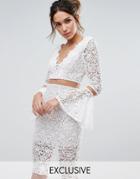 Love Triangle Lace Midi Dress With Flared Sleeves - Cream