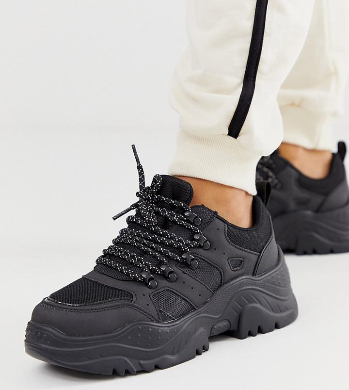 Asos Design Wide Fit Distinct Chunky Sneakers In Black