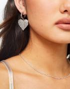 Topshop Pave Heart Drop Earrings In Silver