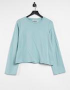 Weekday Trish Organic Cotton Long Sleeve Top In Dark Turquoise-green