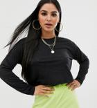 Asos Design Petite Boxy Linen Mix T-shirt In Black - Black