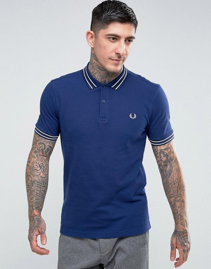 Fred Perry Slim Fit Polo With Textured Tipped Collar In Navy - Navy