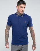 Fred Perry Slim Fit Polo With Textured Tipped Collar In Navy - Navy