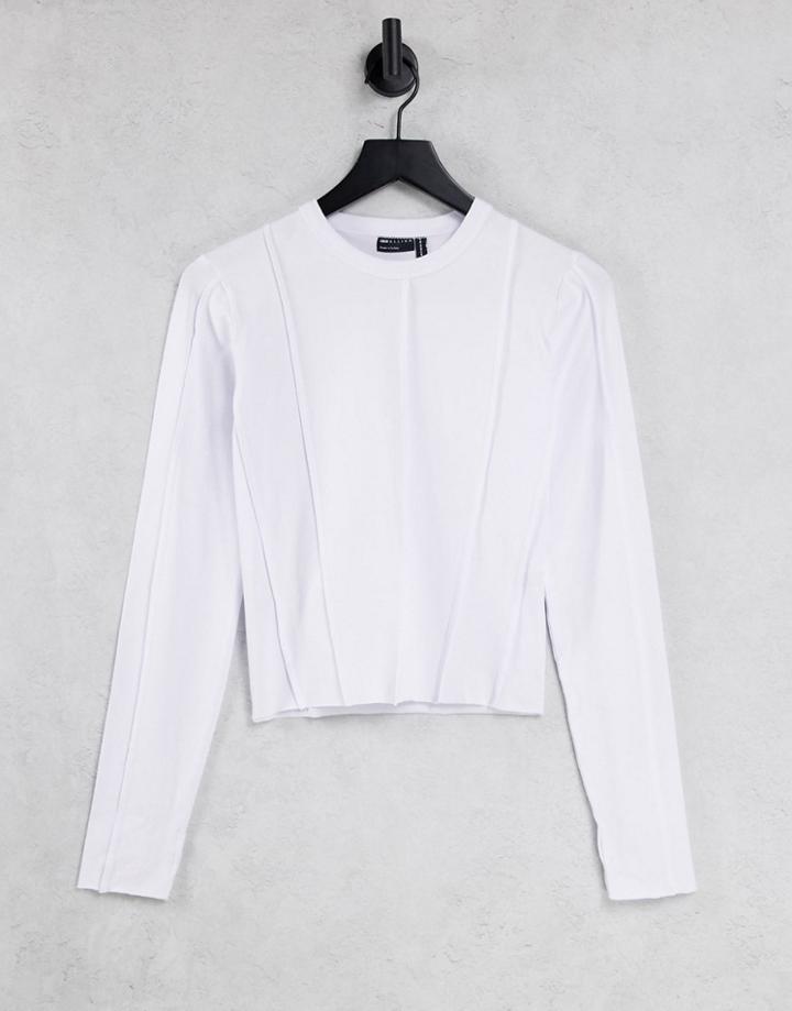 Asos Design Long Sleeve Top With Seam Detail In White