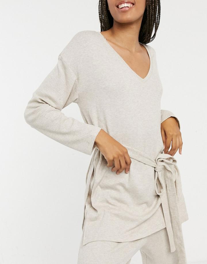 Lindex Filippa Eco Viscose Rib Wrap Front Lounge Top In Beige-neutral