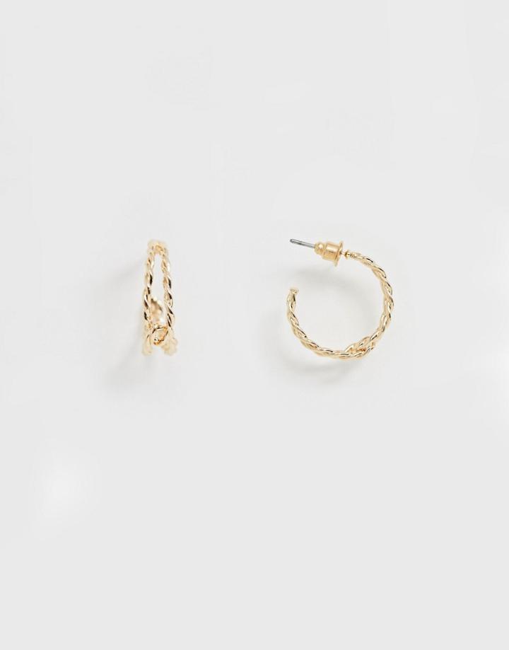 Asos Design Hoop Earrings In Linked Rope Design In Gold Tone