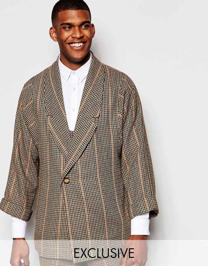 Reclaimed Vintage Tweed Blazer In Relaxed Fit - Brown