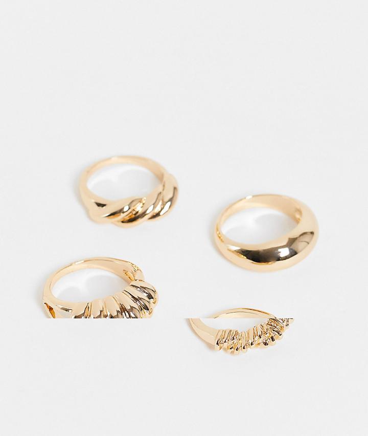 Asos Design Curve Pack Of 4 Rings In Twist Design In Gold Tone