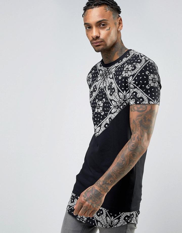 Asos Super Longline Muscle T-shirt With Bandana Print Yoke And Hem Ext