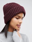 Pieces Fisherman Knit Beanie In Fig - Red