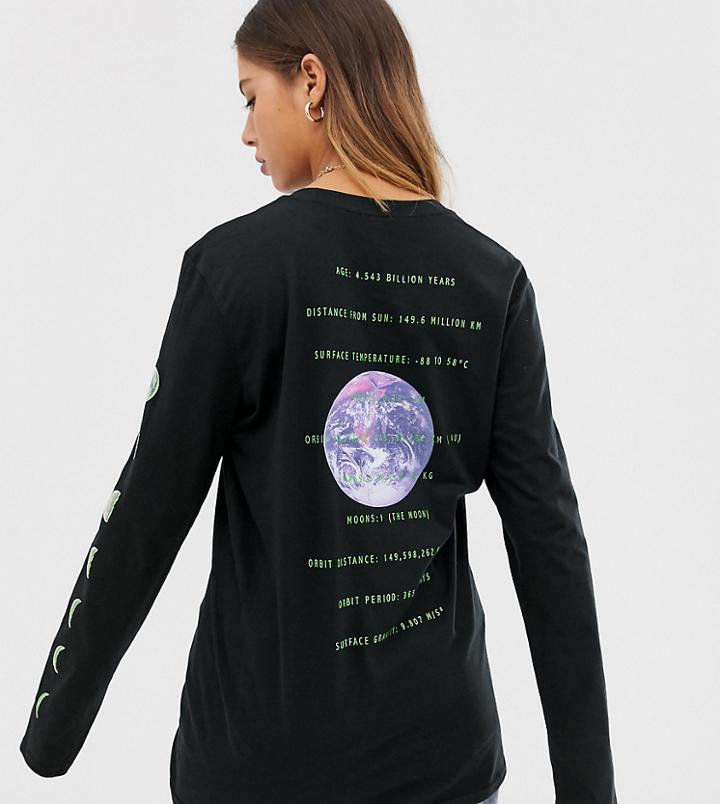 Reclaimed Vintage Inspired Long Sleeve T-shirt With Planet Print - Black