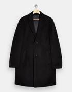 Topman Faux-wool Overcoat In Black