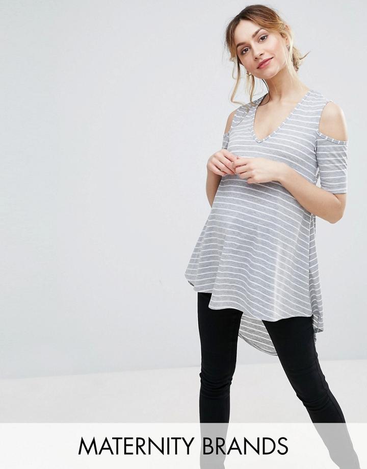 Bluebelle Striped Cold Shoulder Top - Gray