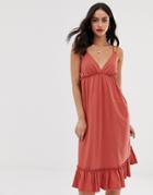 Asos Design Midi Smock Sundress With Pep Hem-orange