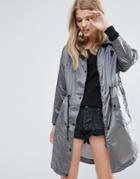 New Look Metallic Lightweight Parka - Silver