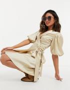 Object Alinia Balloon Short Dress In Beige-neutral
