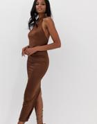 Asos Design Slinky Halter Maxi Dress-brown