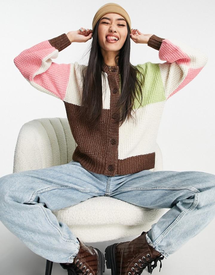 Monki Knit Patched Cardigan In Multi - Multi