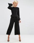 Asos Jumpsuit With Soft Ruffle And Raw Edge - Black
