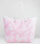South Beach Pink Leaf Print Beach Bag - Pink