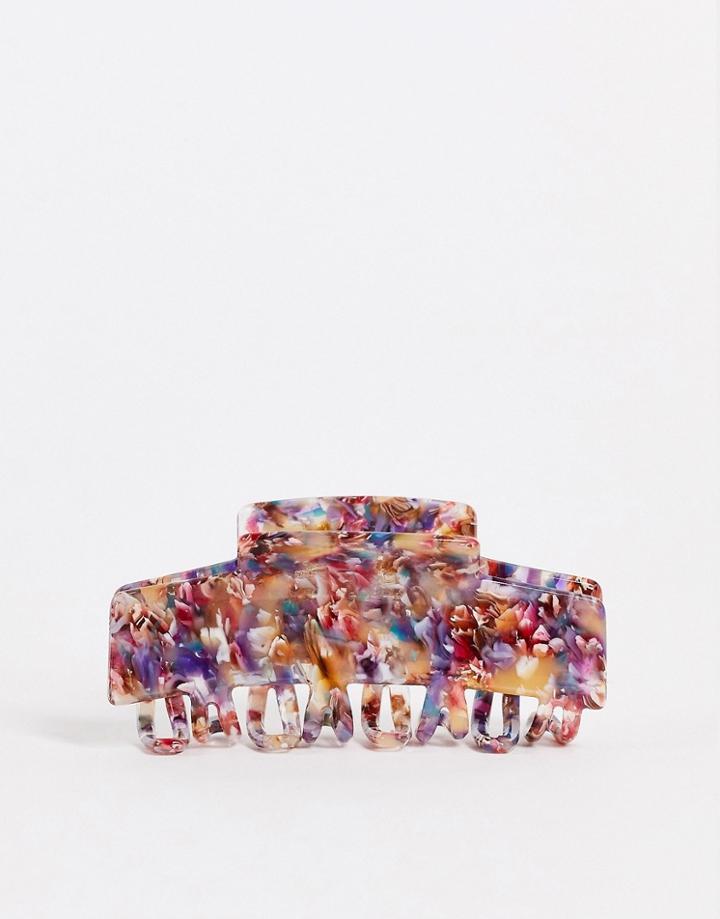 Asos Design Hair Claw With Double Prongs In Multi Resin