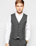 Selected Homme Exclusive Tonal Check Tuxedo Vest In Skinny Fit - Gray