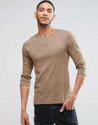 Asos Rib Extreme Muscle 3/4 Sleeve T-shirt In Tan - Brown