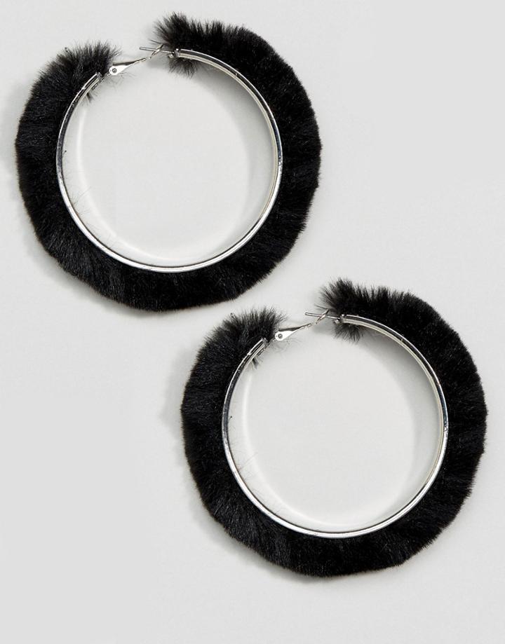 New Look Punk Faux Fur Hoop Earrings - Black