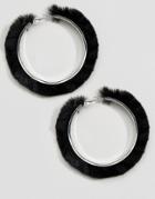 New Look Punk Faux Fur Hoop Earrings - Black