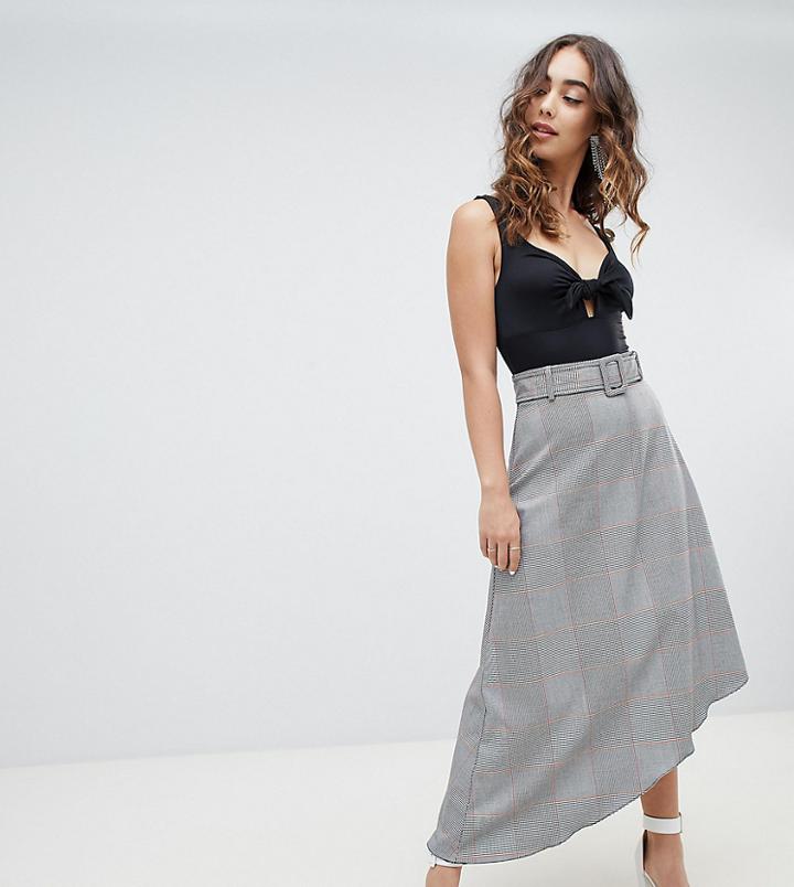 River Island Check Asymmetric Midi Skirt - Gray