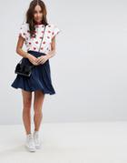 Asos Mini Skater Skirt With Box Pleats - Navy