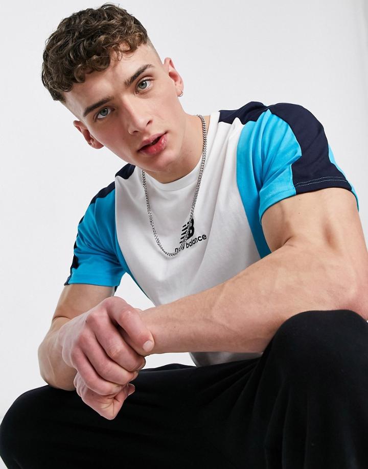 New Balance Color-block T-shirt In White And Blue