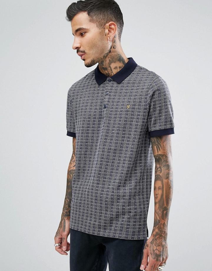 Farah Hugh Slim Fit Jacquard Polo In Navy - Navy