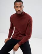 Asos Design Cotton Roll Neck Sweater In Brown - Brown