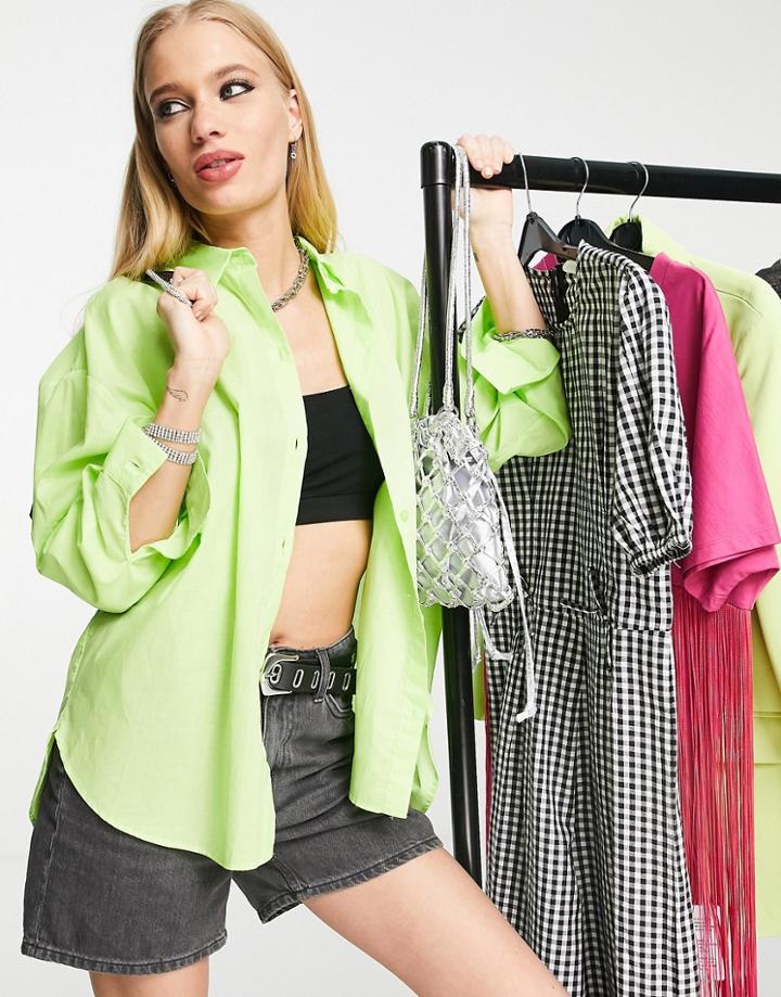 Bershka Oversized Shirt In Lime-green