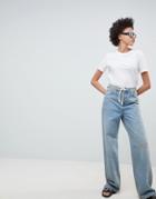 Asos Design Skater Jeans In Aged Vintage Wash With Rope Belt - Blue