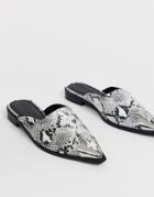 Asos Design Maintenance Western Mule In Snake-multi
