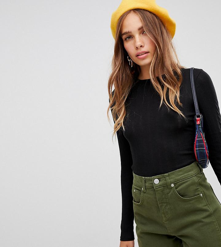 New Look Crew Neck Top With Rib In Black