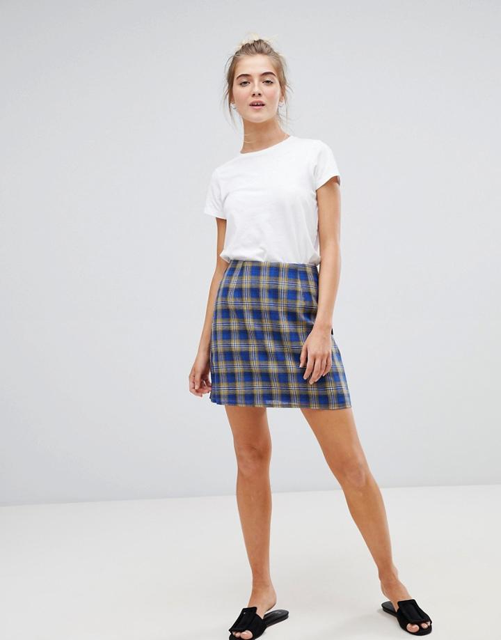 Parisian Check A-line Mini Skirt - Yellow