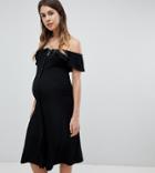Asos Design Maternity Off Shoulder Button Through Midi Sundress - Black