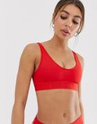 Weekday Scoop Neck Bikini Top In Bright Red - Red
