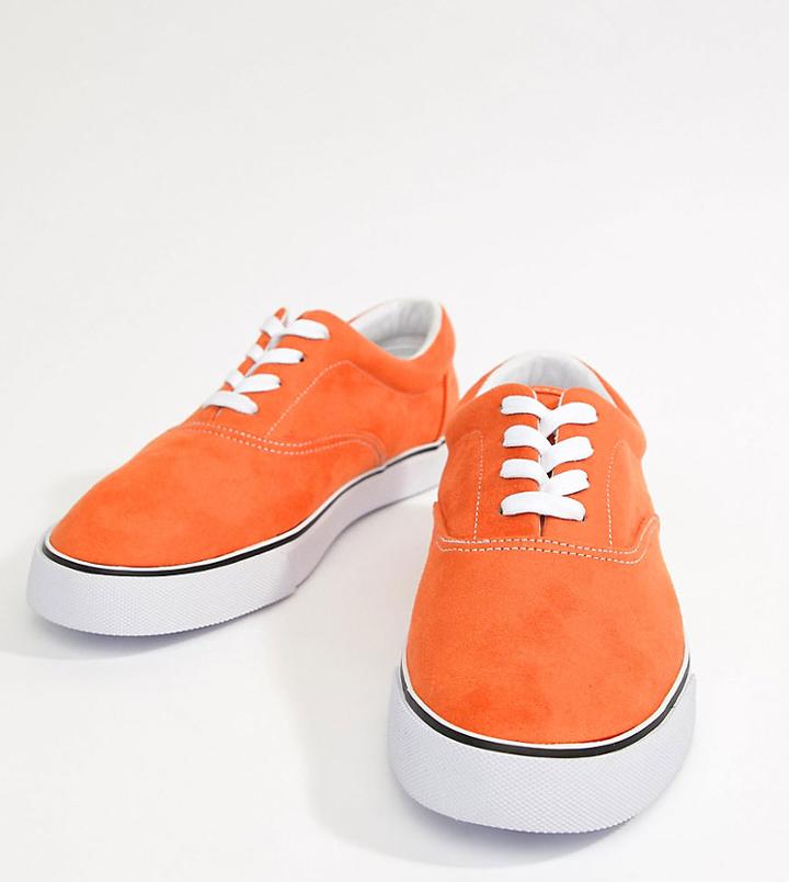 Asos Design Wide Fit Oxford Plimsolls In Orange Faux Suede - Orange