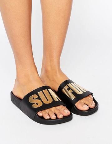 Thewhitebrand Black Sun Fun Slider Flat Sandals - Black